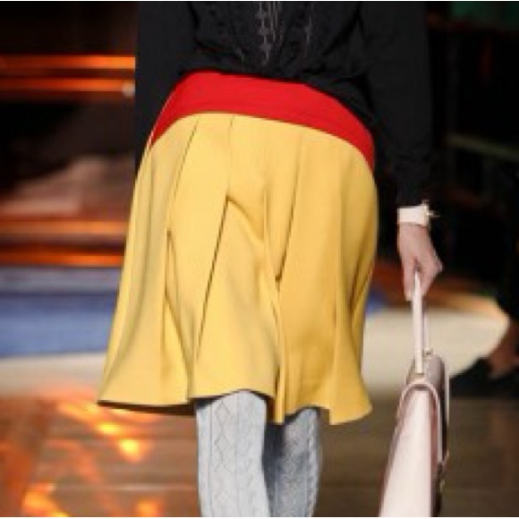 Miu Miu Spring 2014 Yellow And Red Pleated Midi Skirt
